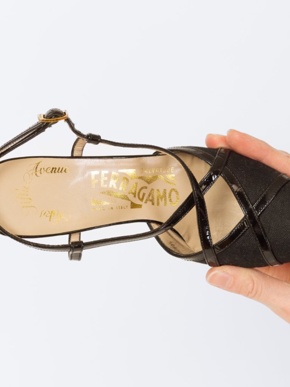 Vintage Ferragamo 90s Black Strappy Slingback Heels - Size 5 - Picture 5 of 6
